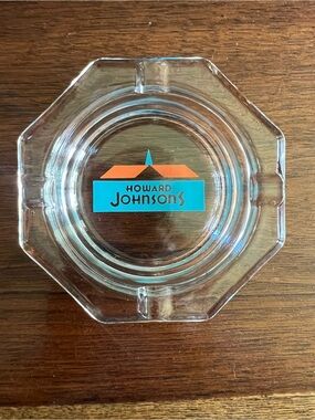 Vintage Howard Johnson's Glass Ashtray with Teal & Orange Logo